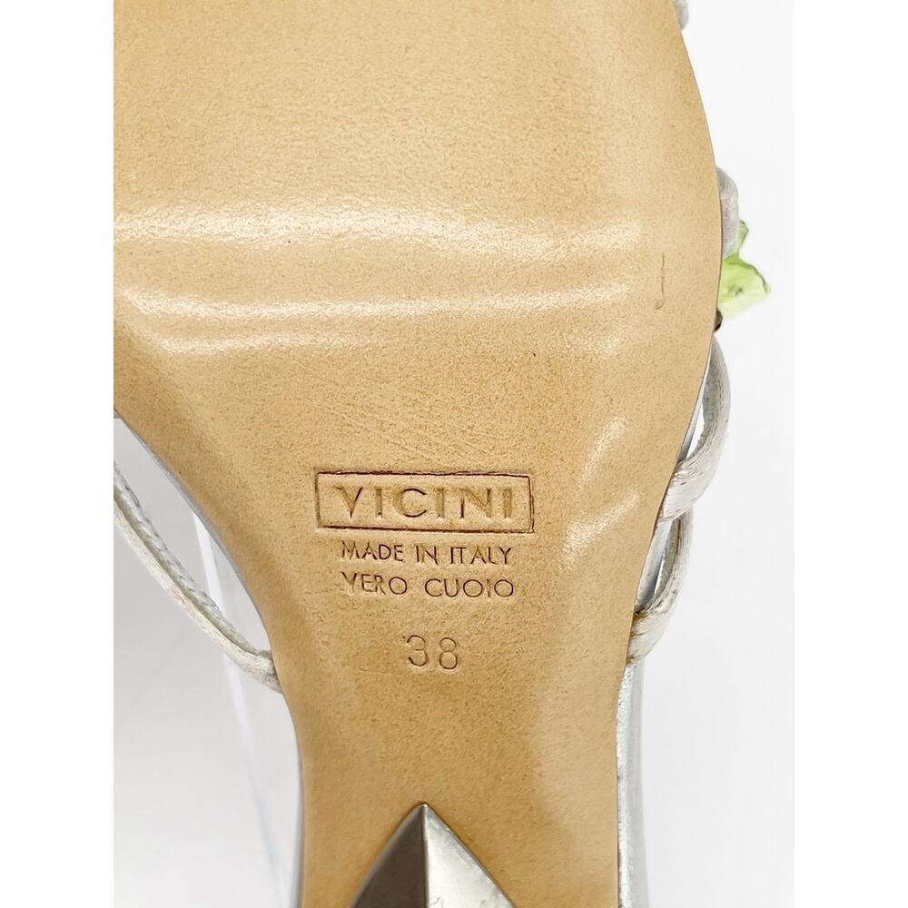 Giuseppe Zanotti Vintage Silver Satin Grape Embellished Mule Sandal Heels IT 38 - Picture 15 of 15